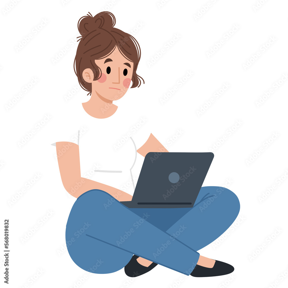 Illustration of a female employee working on a laptop Illustration of a female employee working on a laptop