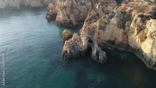 Full HD Aerial Sunrise Sunset view of Ponta de Piedade in Algarve Faro Portugal