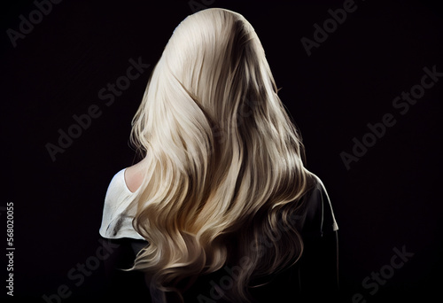 Perfekte, gesunde und glänzende blonde Haare im Fokus eines Portraits. Perfekt für Friseur- Haarfarbe- und Shampoo- werbung. -Generative Ai