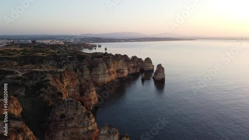 Full HD Aerial Sunrise Sunset view of Ponta de Piedade in Algarve Faro Portugal