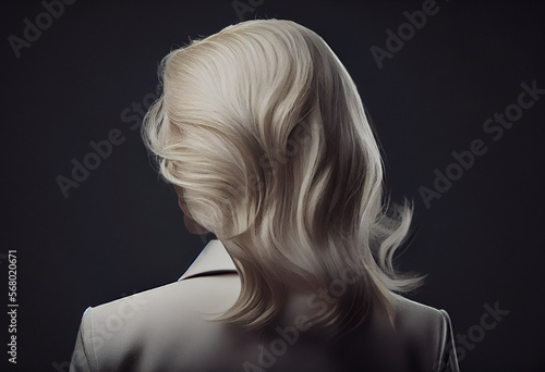Perfekte, gesunde und glänzende blonde Haare im Fokus eines Portraits. Perfekt für Friseur- Haarfarbe- und Shampoo- werbung. -Generative Ai