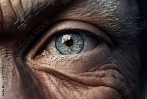 Close up of senior eye, generative ai