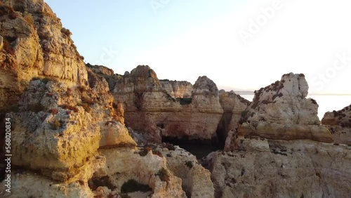 Full HD Aerial Sunrise Sunset view of Ponta de Piedade in Algarve Faro Portugal