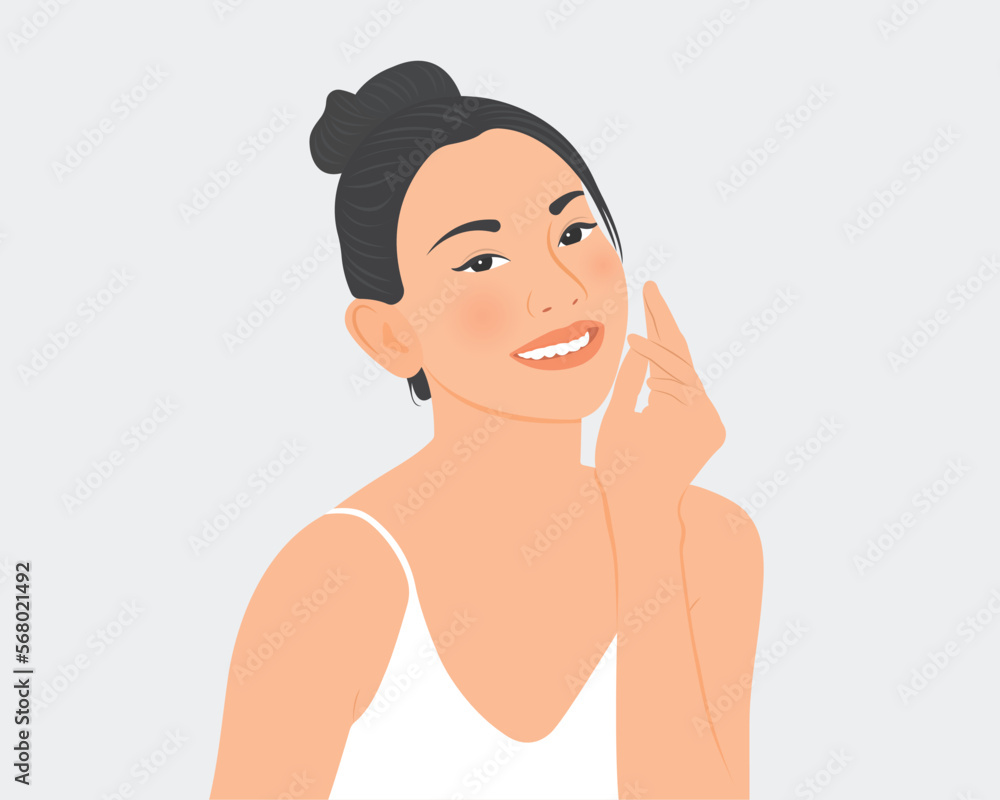 Beautiful woman smiling happily, she has an attractive complexion.Vector illustration Beautiful woman smiling happily, she has an attractive complexion.Vector illustration