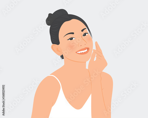 Beautiful woman smiling happily, she has an attractive complexion.Vector illustration