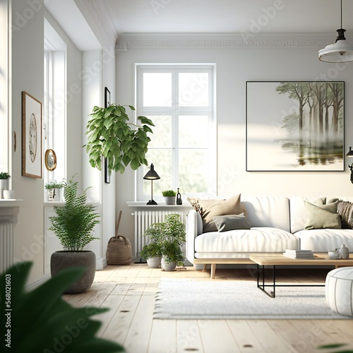 Blank picture frame mockup on gray wall. ai