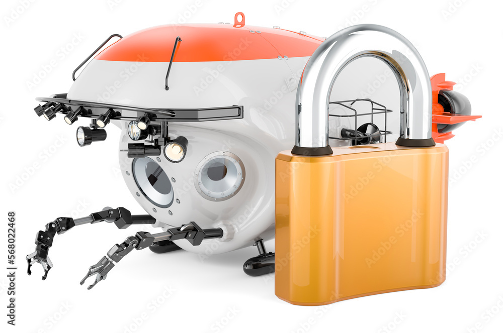 Bathyscaphe with padlock, 3D rendering Bathyscaphe with padlock, 3D rendering