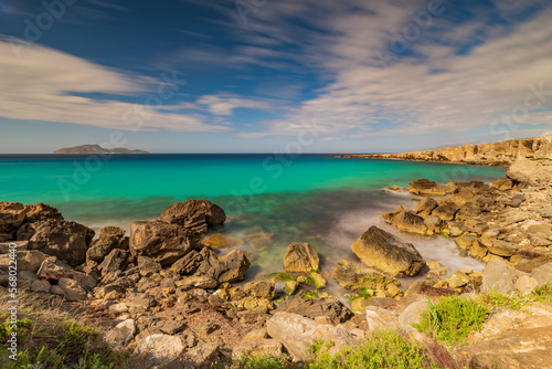 Panoramic view of Cala Rossa bay, Favignana island IT © Davide D. Phstock