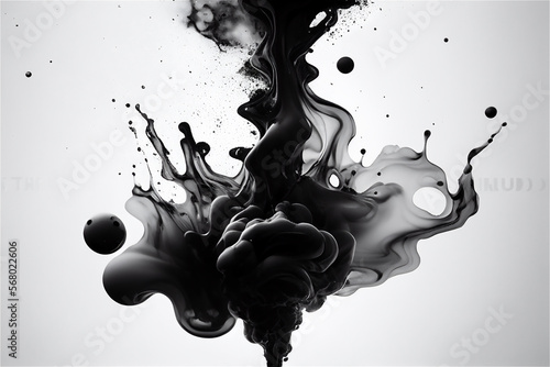 black liquid dispersion on a white background, generative ai