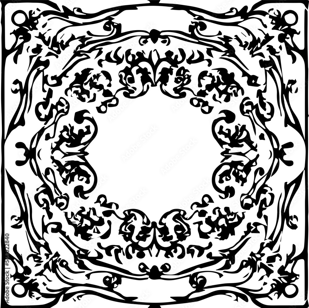 An transparent baroque style frame border design element. Shapes were vectorized from an ai generation. An transparent baroque style frame border design element. Shapes were vectorized from an ai generation.