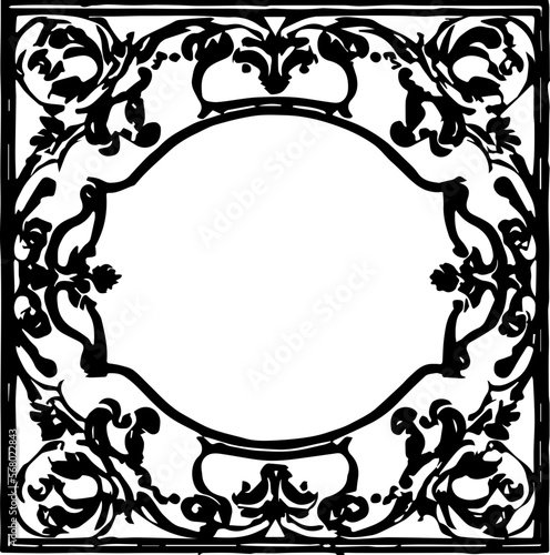 An transparent baroque style frame border design element. Shapes were vectorized from an ai generation. 