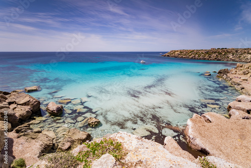 Panoramic view of Cala Azzurra beach  Favignana island IT