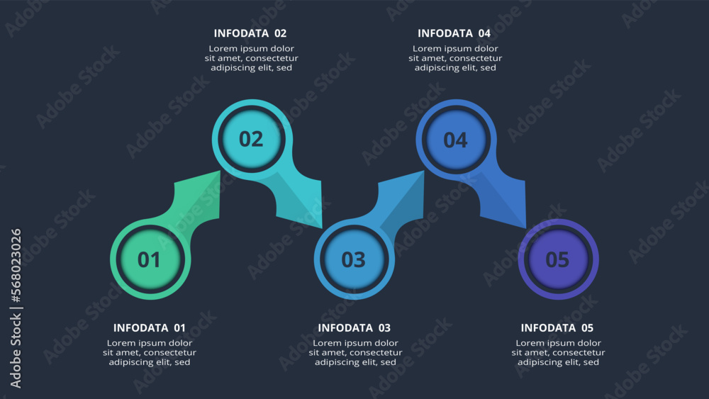 Arrows dark infographic with 5 elements template for web on a black background, business, presentation. Vector Arrows dark infographic with 5 elements template for web on a black background, business, presentation. Vector