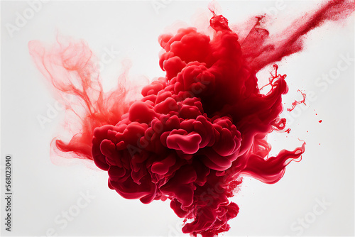 Red smoke dispersion on a white background, generative ai