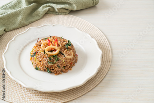 fried rice with squid and basil in Thai style photo