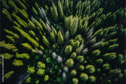 top ariel view drone shot of a Dense forest generative ai illustration