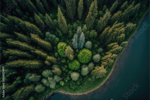 top ariel view drone shot of a Dense forest generative ai illustration