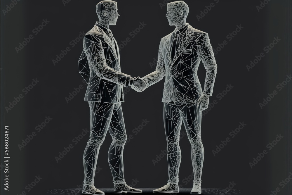 polygonal two people shaking hands the way wifi see-through generative ai illustration polygonal two people shaking hands the way wifi see-through generative ai illustration
