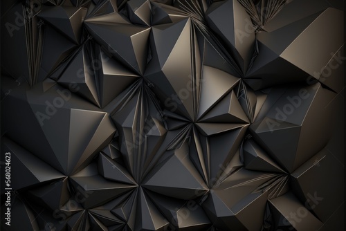 abstract black polygonal background generative ai Polygonal shapes background, low poly triangles mosaic, black crystals backdrop, vector design wallpaper illustration