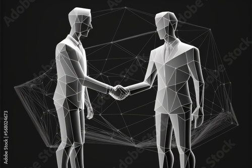 polygonal two people shaking hands the way wifi see-through generative ai illustration  photo