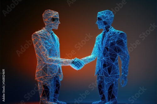 polygonal two people shaking hands the way wifi see-through generative ai illustration  photo