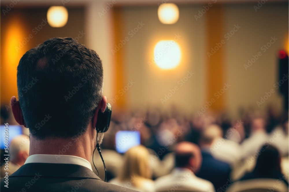 man back neck in a conference meeting with unrecognizable people generative ai business and political scene with copy space man back neck in a conference meeting with unrecognizable people generative ai business and political scene with copy space