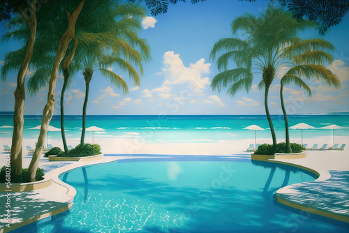 fronting a beach is a luxurious swimming pool. Generative AI