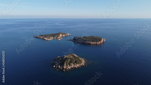 Three islands in the Mediterranean from a drone. Uc adalar islands. photo