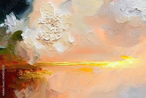 Abstract art  sunset  twilight  oil painting. Generative AI. 