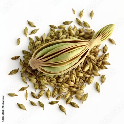 fennel seed isolated on white background. with focus stacking