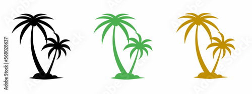 Palm tree icon illustration set with shadow. Stock vector.