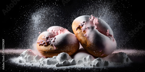 Traditional polish donuts. Fat Thursday. Delicious Berlin donuts. Homemade Polish P  czki Donut with Powdered Sugar. Delicious donuts with icing.