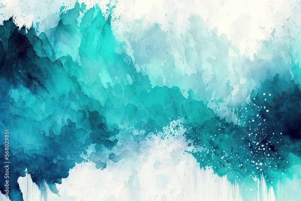 a painting of blue and green colors on a white background with a black border and a white border