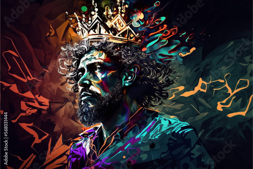 Abstract king illustration vector with vibrant colors and grand royal crown. Creative impressive colorful painting. Ai generated