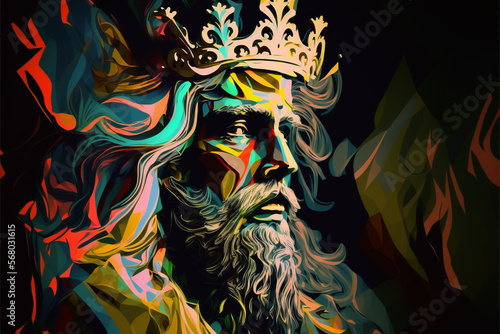 Abstract king illustration vector with vibrant colors and grand royal crown. Creative impressive colorful painting. Ai generated © dragomirescu