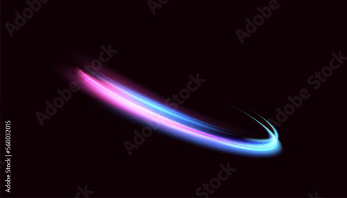 Vector illustration of dynamic light sources on a dark background. High speed in night abstraction. Abstract light swirl. Light track effect. For web design, game design. PNG vector