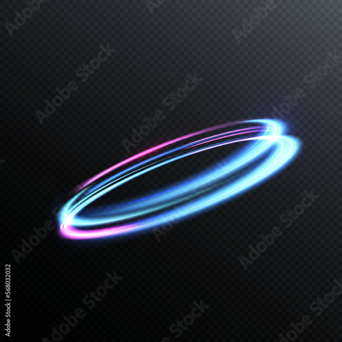 Vector illustration of dynamic light sources on a dark background. High speed in night abstraction. Abstract light swirl. Light track effect. For web design, game design. PNG vector