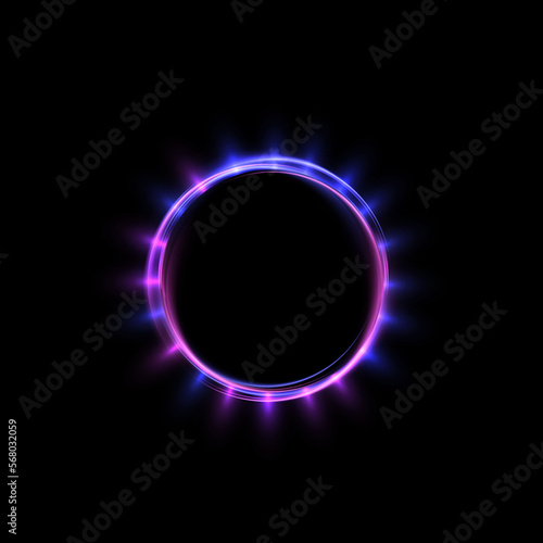 Abstract glowing circle, elegant purple backlit ring. vector illustration. Light effect round frame for text. Game design, ring for advertising and marketing presentation.