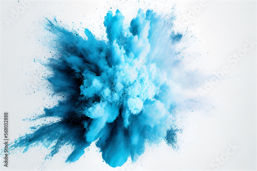 blue powder explosion on a white background, generative ai