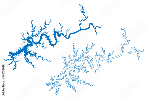 Lake Cumberland Reservoir (United States of America, North America, us, usa, Kentucky) map vector illustration, scribble sketch Wolf Creek Dam map