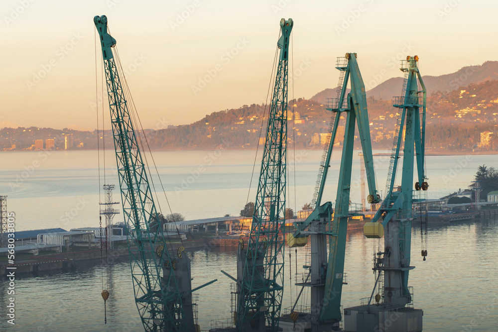cranes in the seaport, shipment and delivery, cargo, warehouse cranes in the seaport, shipment and delivery, cargo, warehouse
