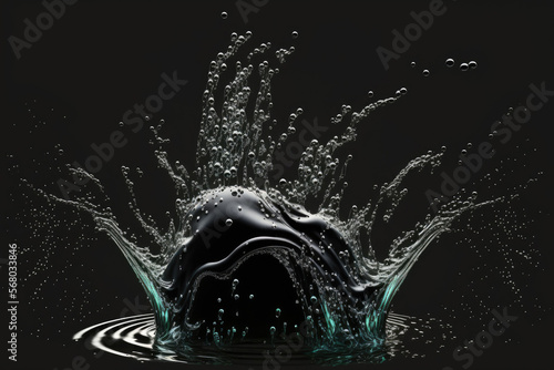 Isolated Water Splash On A Black Background. Generative AI