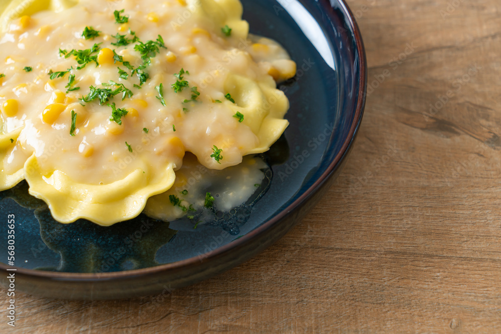 ravioli pasta with corn cheese sauce ravioli pasta with corn cheese sauce