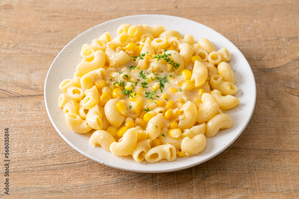 macaroni creamy corn cheese on plate macaroni creamy corn cheese on plate