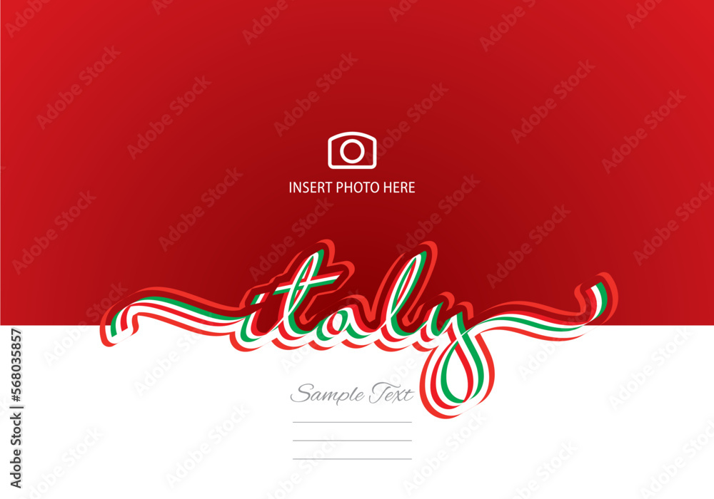 Italy handwritten ribbon shaped calligraphy typography lettering isolated on red white background. Italian minimal design concept for posters, flyers, brochure Italy handwritten ribbon shaped calligraphy typography lettering isolated on red white background. Italian minimal design concept for posters, flyers, brochure