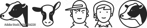 酪農家と乳牛のアイコン　ピクトグラム　セット　イラスト素材

