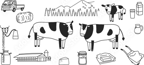 酪農に関するかわいいシンボル　ピクトグラム　セット　イラスト素材	
