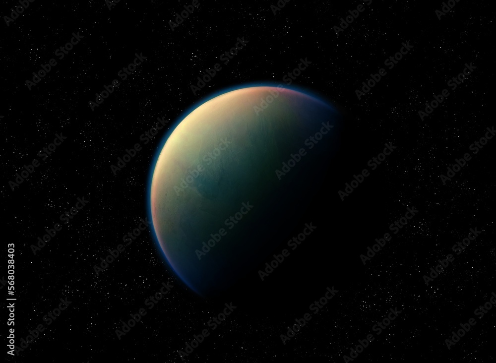 Earth-like planet in space. Super-Earth planet with atmosphere, realistic exoplanet surface. Earth-like planet in space. Super-Earth planet with atmosphere, realistic exoplanet surface.