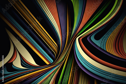 fractal backdrop in several colors with different colored lines and strips. Generative AI