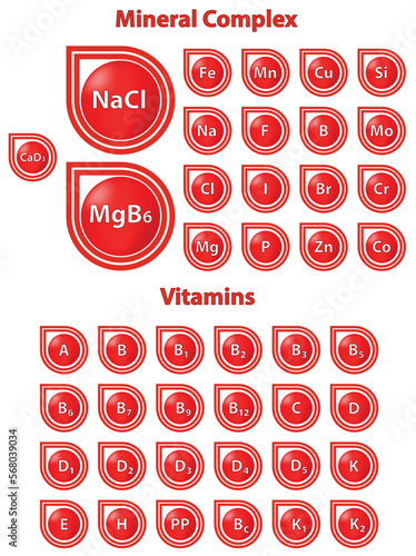 Set icon vitamin and mineral complex, medicine and health, infographic, vector illustration.